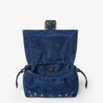 FENDI Mamma Baguette Medium Blue flocked denim bag with Night Butterfly embroidery - Image 3
